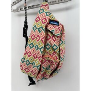 Kavu Mini Rope‎ Sling Bag Aztec Pink Blue Purse Backpack Pockets